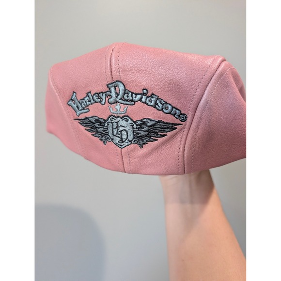 Harley-Davidson Accessories - Harley-Davidson Womens Pink Leather Flat Cap Newsboy Hat Embroidered Logo